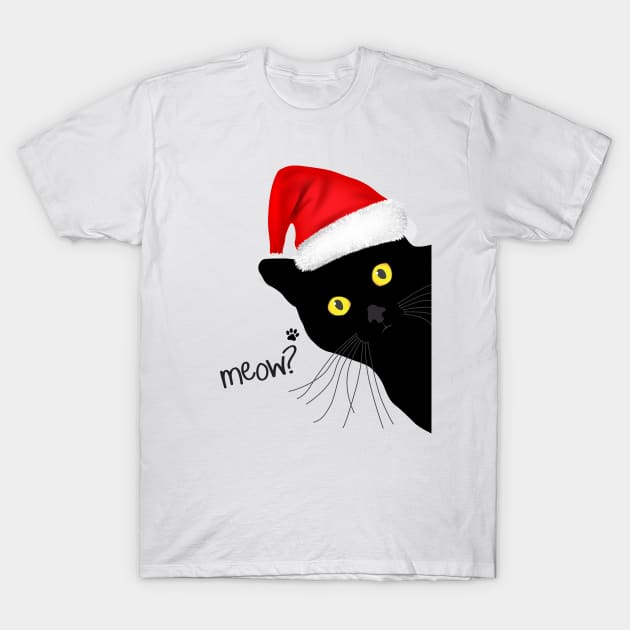 Black Cat Santa T-Shirt by KneppDesigns